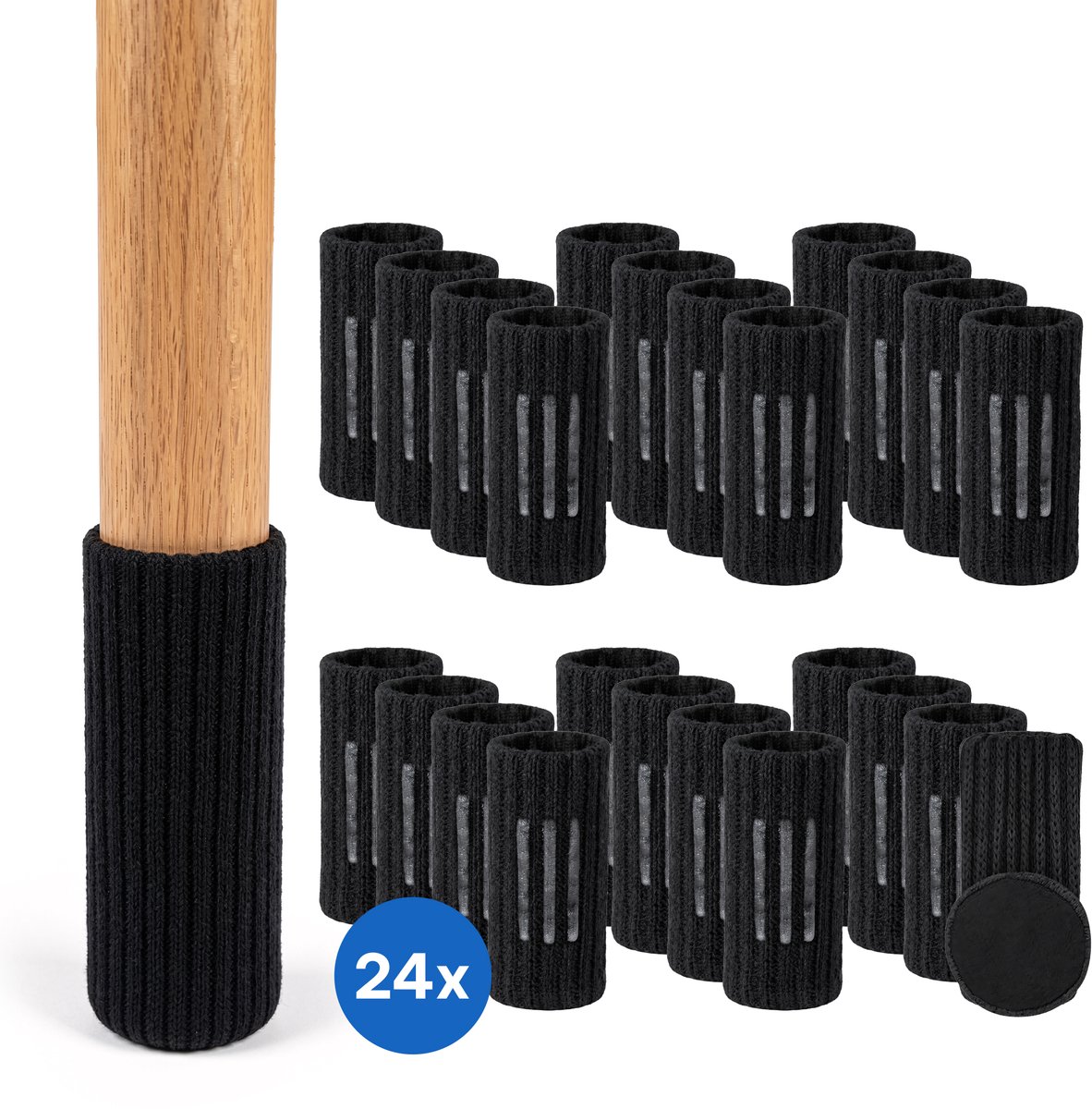 Lumivéra® Premium Stoelpoot sokken set van 24 stuks - Anti-Slip - Zwart – Elastische Beschermers – Stoelbeschermer – Stoelsokjes met vilt - Stoelpootbeschermers - Stoelpootdoppen - Stoelsokken