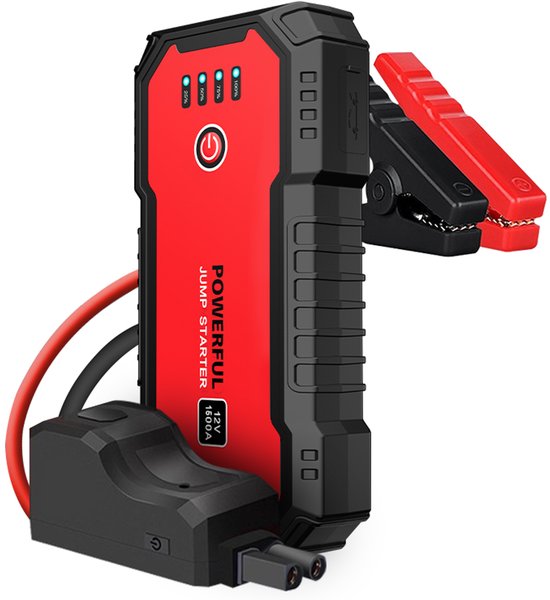 12V Jumpstarter voor Auto - 2000A / 20000 mAh Powerbank - Startkabels - LED-scherm & Powerbank - SOS Noodlicht - Alle Voertuigen - Regenbestendig - Zwart en rood