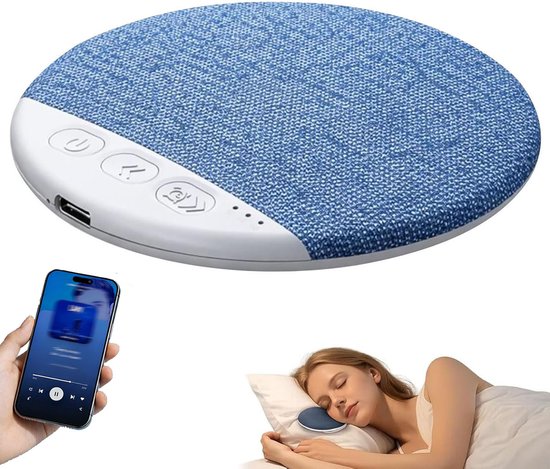 Bluetooth Kussenluidspreker Draadloos Ultra Dun 96mm Slaaphulp Met Stereo Bas Witte Ruis Blauw