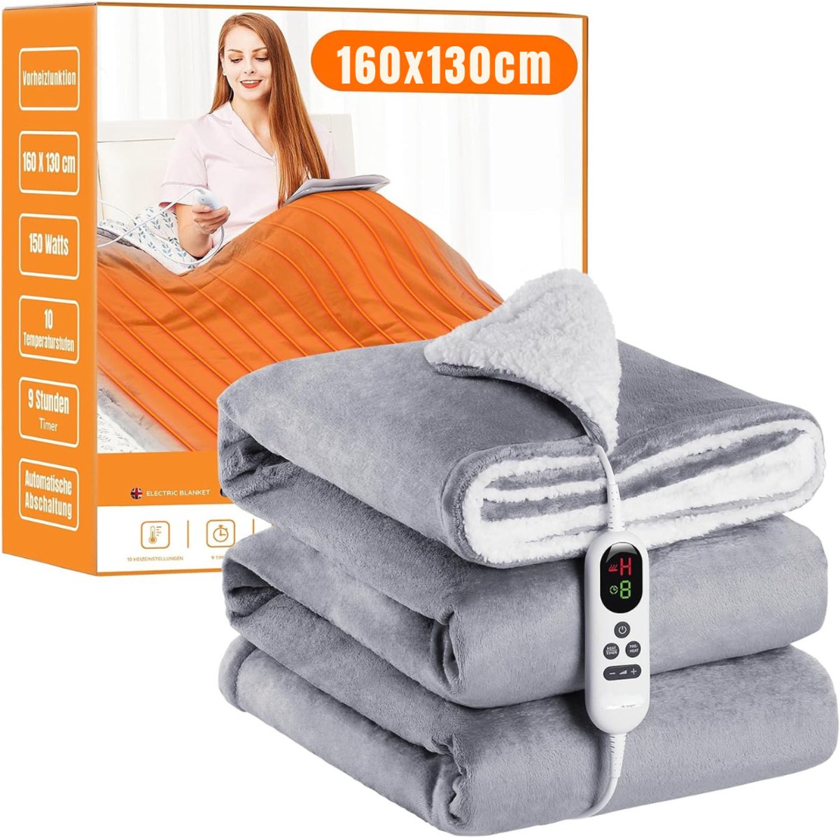 VIN® Infrarood Deken - 25°C t/m 53°C - Elektrische Deken – Warmtedeken - Infrarood Deken Fibromyalgie - 160L x 130B – Infrarood Sauna – Infraroodtherapie – Pijnverlichting - Grijs