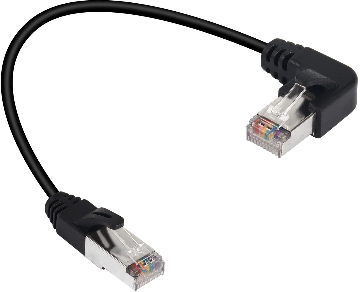 QIANRENON 90° RJ50 10P10C Ethernet Kabel - 30cm - Cat5E - Voor Scanners en Mobiele Apparatuur