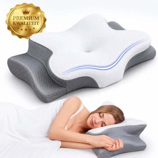 Ademvrij Hoofdkussen - Vlinderkussen - Anti Snurk - CPAP Kussen ✓ Orthopedisch Traagschuim Nekkussen - Ergonomisch Vlinder Slaapkussen - Cervicaal Hoofdkussen - Memory Foam Voor Nekklachten - Ademvrij Hoofdkussen Apneu - Comfortabel Bedkussen
