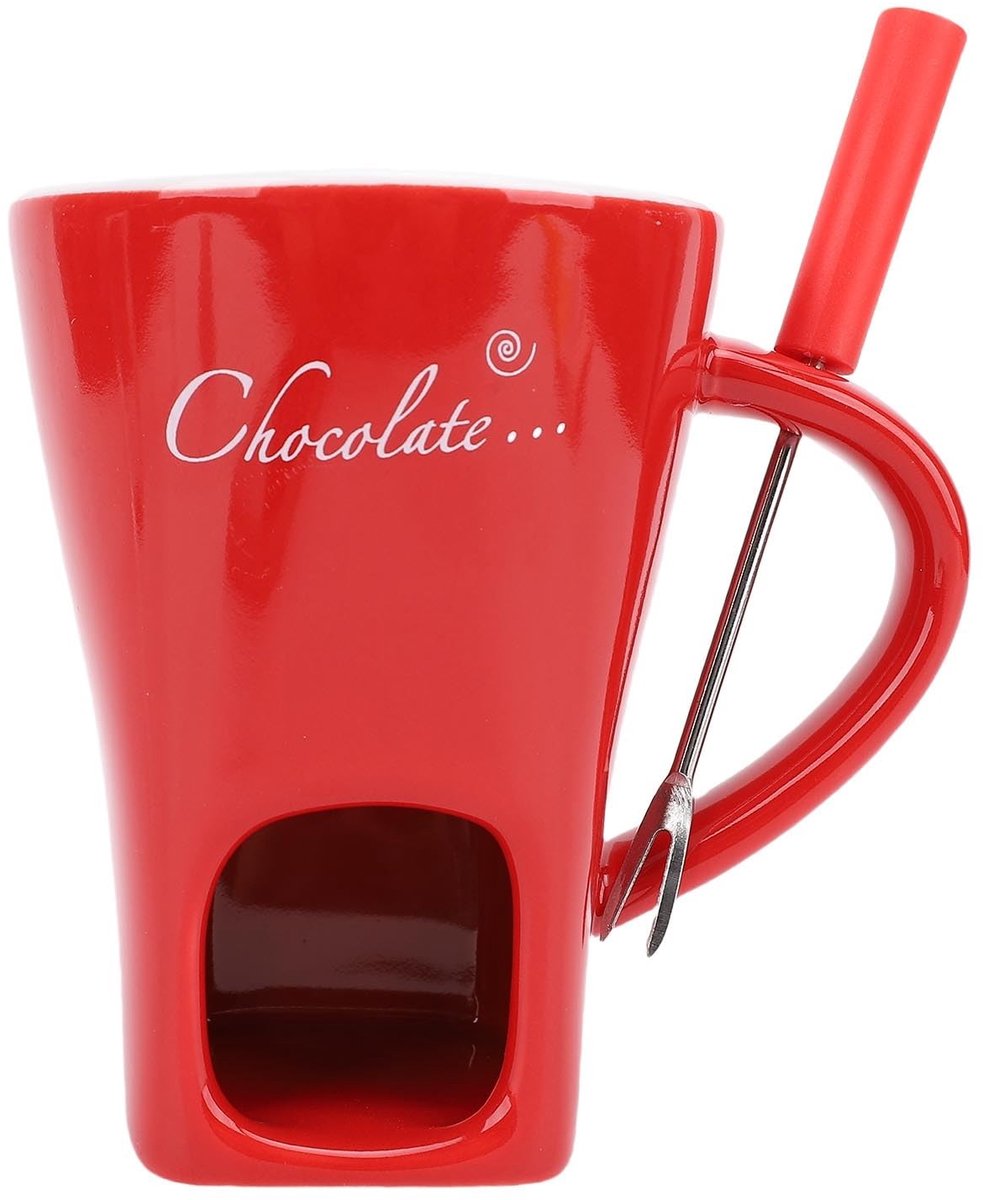 aladdien - Fondue Mok - Keramische Chocolade Smeltmok - Rood - Vork voor Kaas en Boter - Ideaal voor Feestjes - Geschikt voor Gezelligheid - Rood