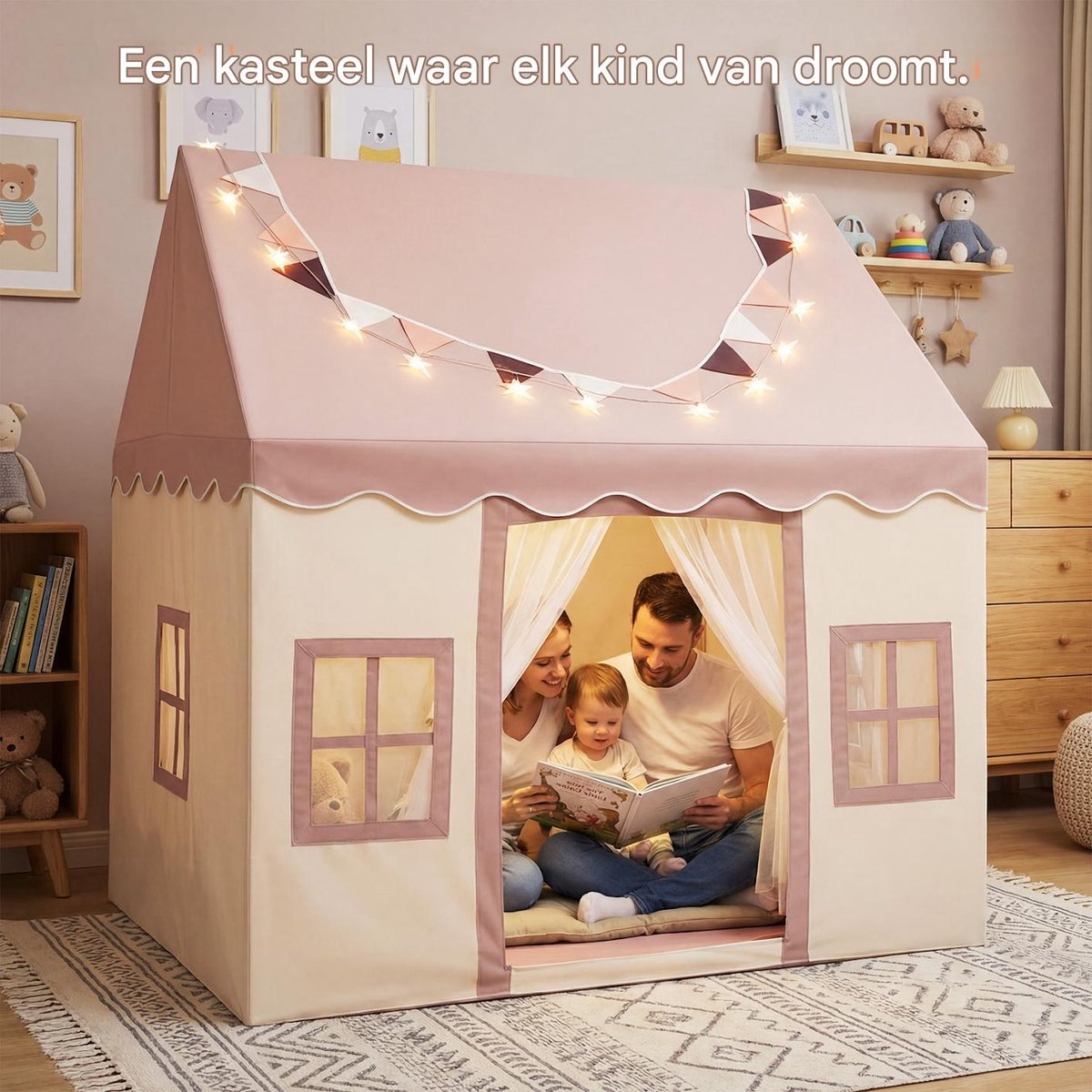 Lemlit Speeltent voor Kinderen - Kindertent met Mat Verlichting en Muggennet - Prinsessentent en Speelhuisje voor Binnen en Buiten - 120x100x130 cm - Roze — afbeelding 11