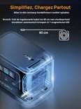 Doorzichtige weergave van een grijze powerbank die 80 cm kabel uitschuift. "Simplifiez, Chargez Partout".
