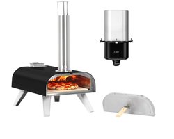 BIG HORN OUTDOORS Pizza Oven - Multi-Fuel Pellet & Gas Pizza Oven - Draagbare Outdoor Pizza Oven met Pizzasteen en Draagtas - Houtgestookt & Propaan Gas - Zwart - 12 Inch