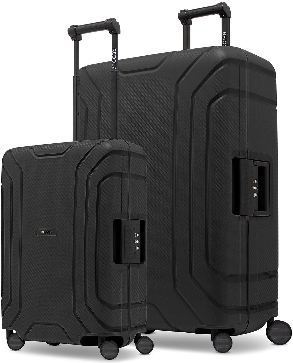 Redolz Essentials 15 Kofferset van 4 koffers met 4 wielen, maten S en L, met driepuntssluiting - Harde bagage - TSA slot - deep black