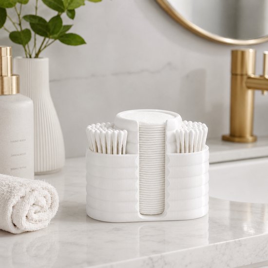 Foto: Wattenschijfjeshouder wattenschijfjes houder wit badkamer organizer wattenstaafjes houder wattenschijfjes staafjes wattenschijfjes voordeelverpakking wattenhouder watjes houder wattenschijfjes houder wattenschijfjes dispenser watten