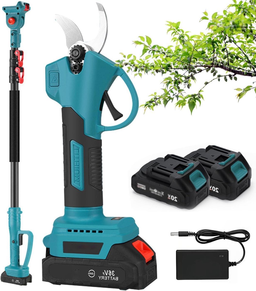 Elektrische Snoeischaar - Accu Snoeischaar Tuinschaar - Takken Snoeien - Met Telescoopstang - 25 cm Opening - Blauw