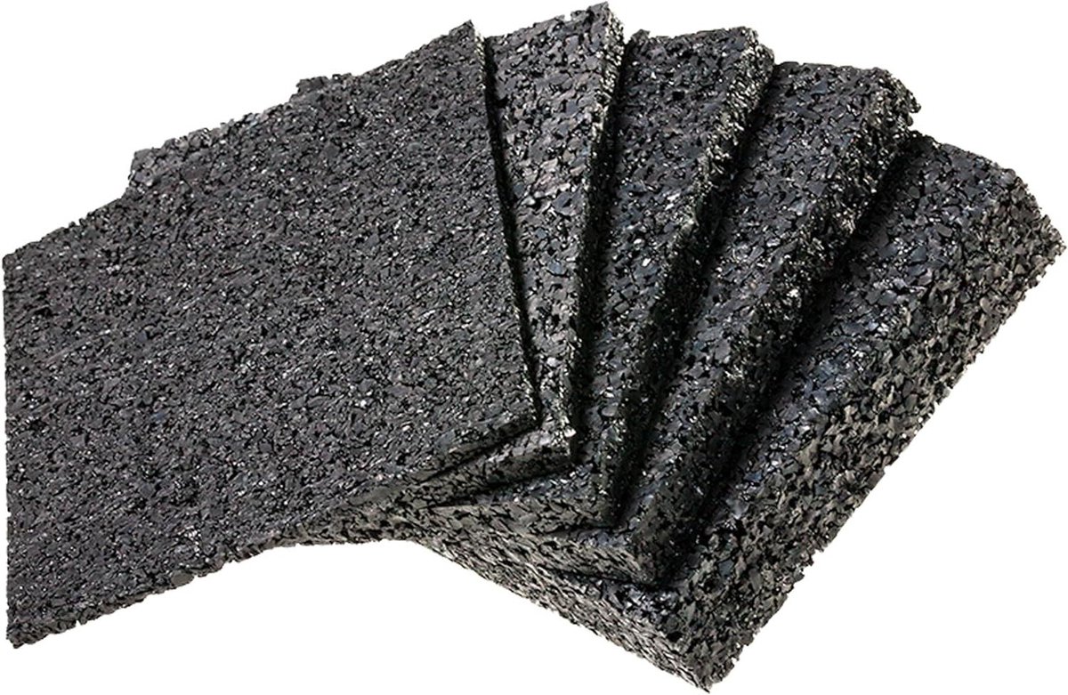 Rubberen Terrastegels - Balkontegels Rubber - Terras Beschermen - Waterbestendig Granulaat - 90 x 90 x 6 mm - Zwart