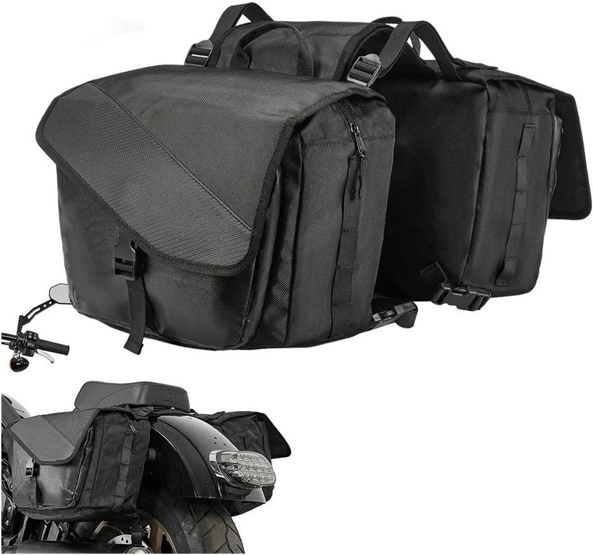 Motorfiets Zadeltassen - Zijzakken Motor - Motor Bagage Opbergen - Waterdicht Met Regenhoes - 40L Inhoud - Zwart