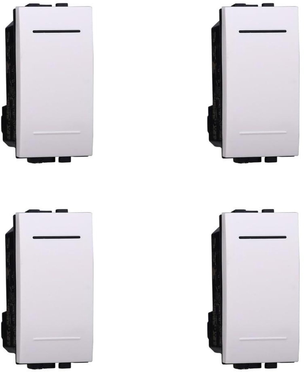 Eenpolige Drukknop - Schakelaar Relais Timer - Wooninstallaties - Compatibel met Modulaire Vruchten - Set 4 stuks - Wit