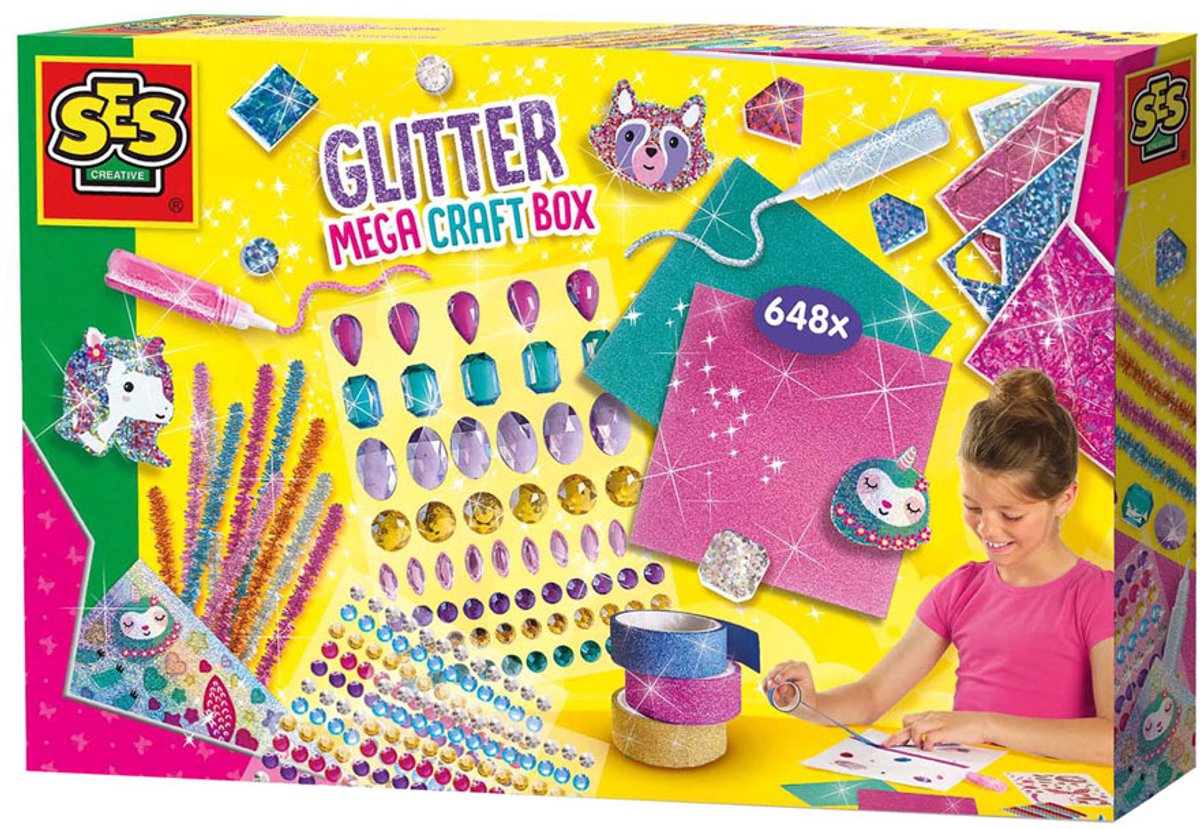 SES Creative - Hobby Pink - Glitter Mega Knutseldoos - Knutselen Meisjes - Incl. Glitterlijm en Diamant Stickers - Vanaf 5 jaar — afbeelding 2