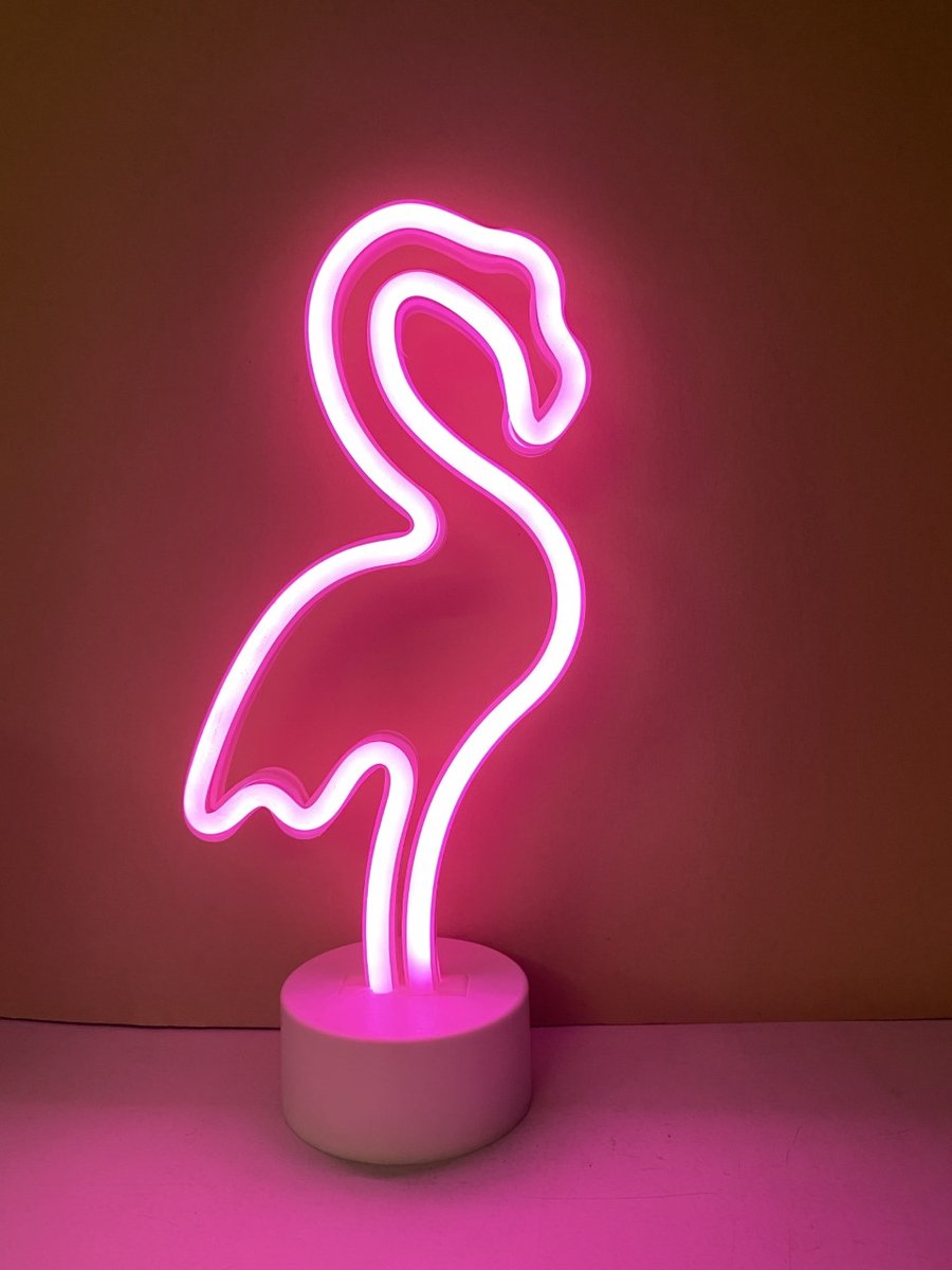 LED flamingo met neonlicht roze neon licht - Op batterijen en USB - hoogte 29.5 x 14.5 x 8.5 cm - IMPULS - Tafellamp - Nachtlamp - Decoratieve verlichting - Woonaccessoires