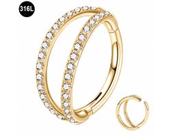 Top 10 Piercings 2026: Segment Ring - Helix - Tragus - Piercing - met Zirkonia – 316L Chirurgisch Staal - 8 mm – 1.2 mm Staafdikte – Goud Kleurig