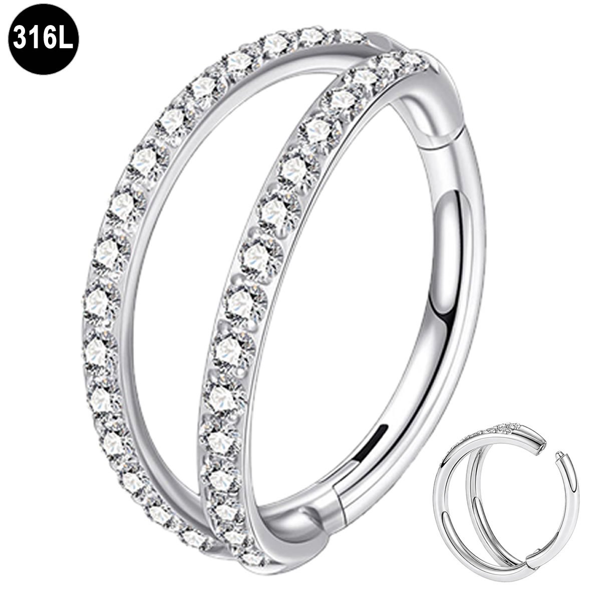 Segment Ring - Helix - Tragus - Piercing - met Zirkonia – 316L Chirurgisch Staal - 8 mm – 1.2 mm Staafdikte – Zilver