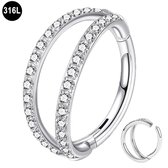 Segment Ring - Helix - Tragus - Piercing - met Zirkonia – 316L Chirurgisch Staal - 8 mm – 1.2 mm Staafdikte – Zilver