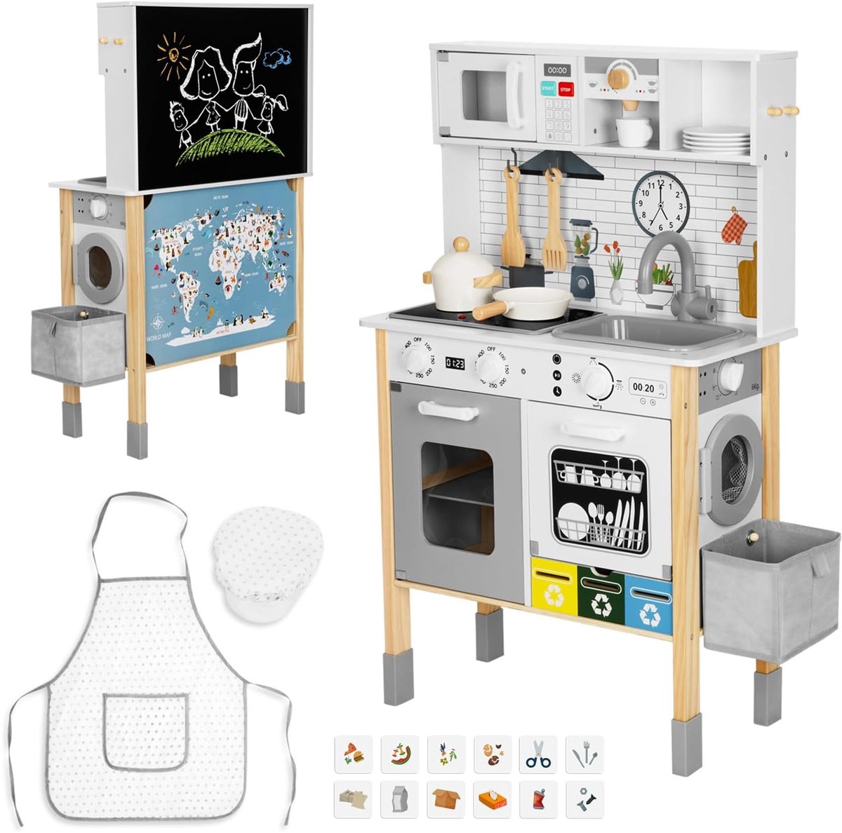 Woopie Groene 9-in-1 houten interactieve keuken met wasmachine en whiteboard - UNI