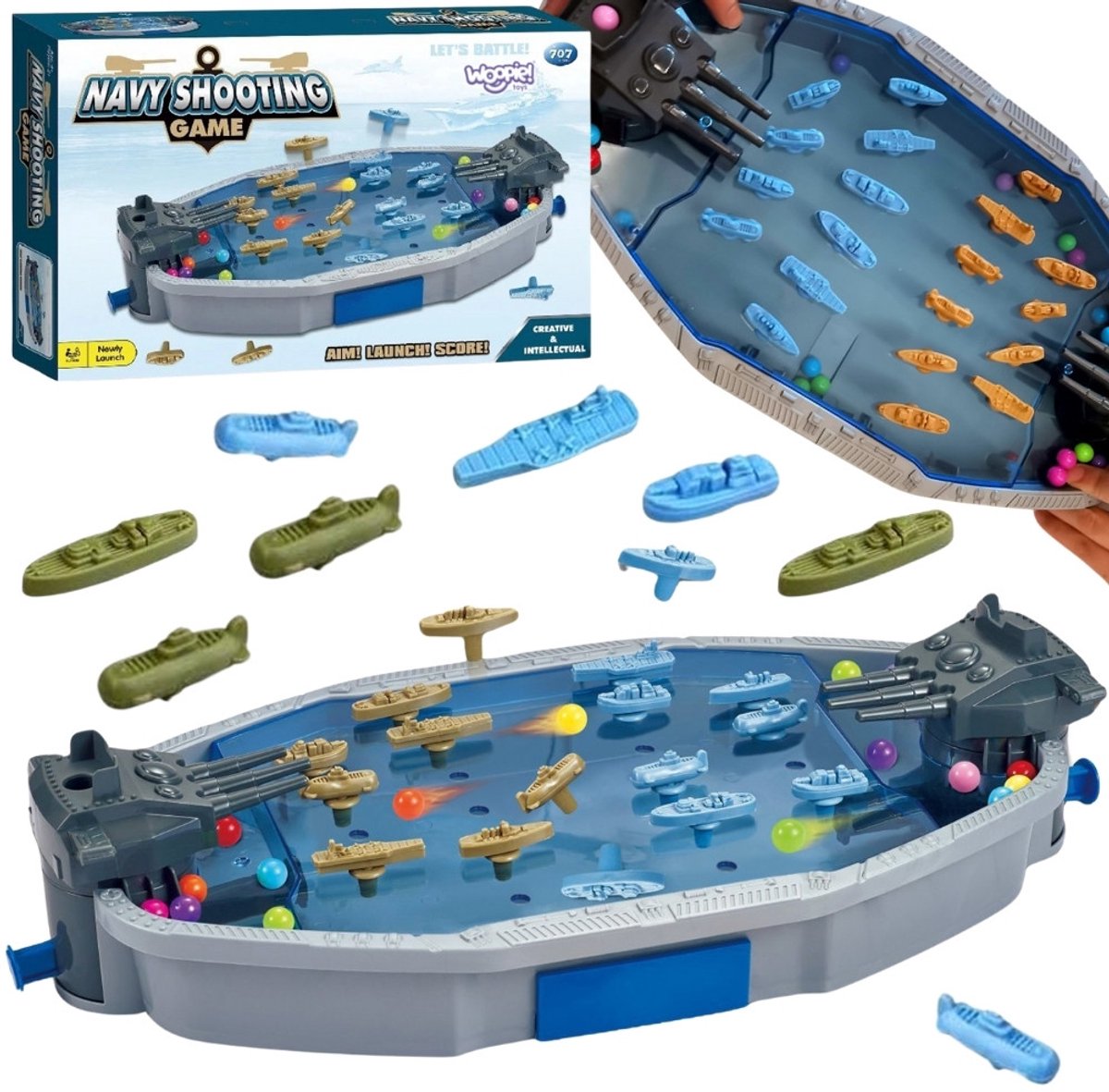 Woopie Arcade Spel Zeeslag 3D Schepen Ball Launcher
