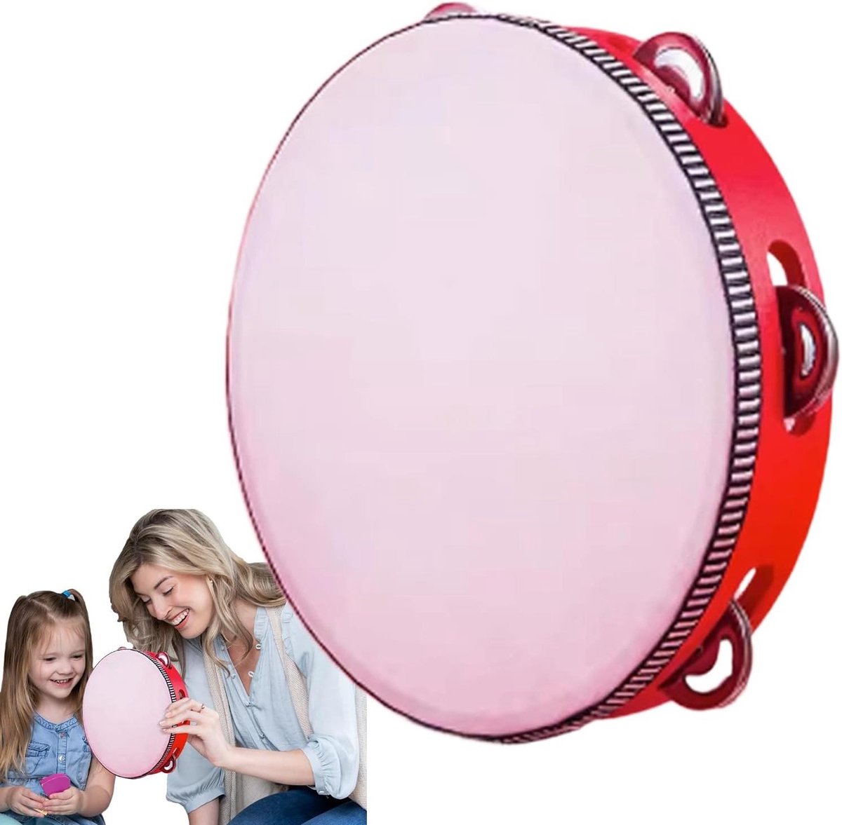 Tamboerijn - Handtrommel Dansdrum - Muzikale Ontdekking - Duurzaam Ontwerp - 20 cm - Rood
