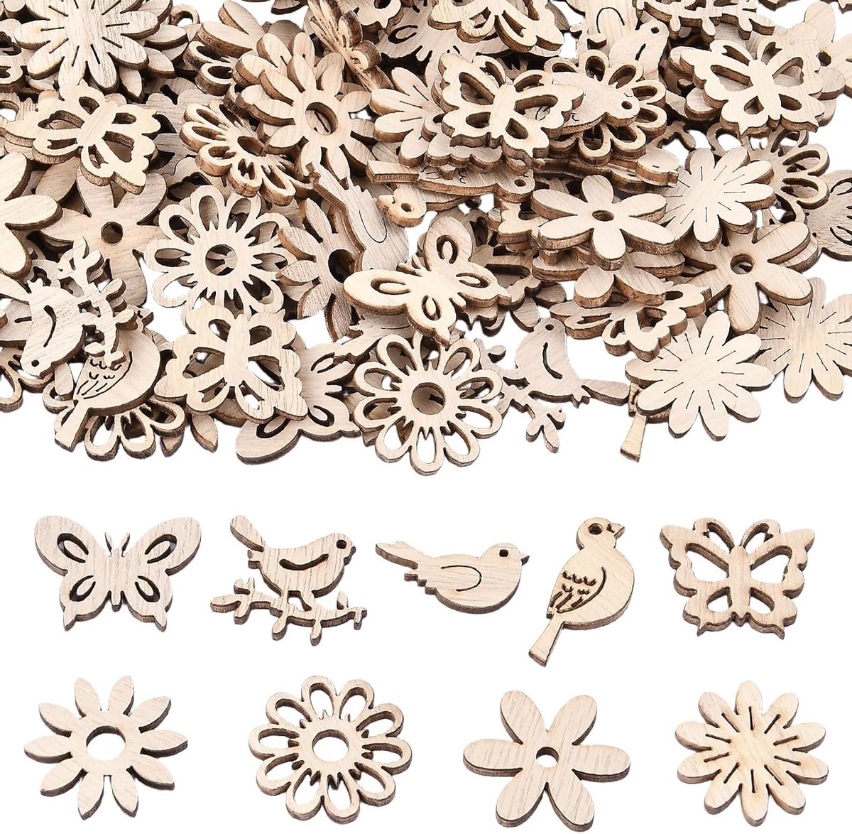 Houten strooidecoratie voor knutselen, 200 stuks schijven, bloemen en vlinders voor tafeldecoratie, bruiloft en verjaardagen