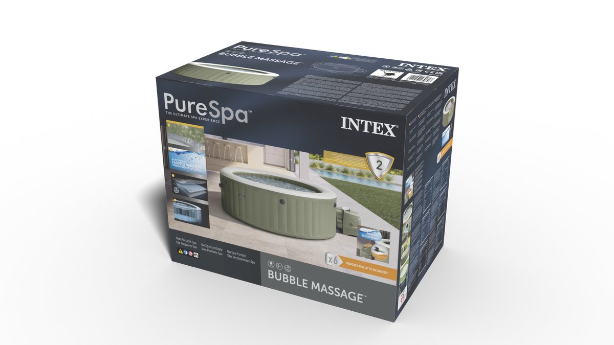Intex PureSpa Bubble Massage inflatable hot tub - 6 people - Ø 216 x 71 cm - Olive green