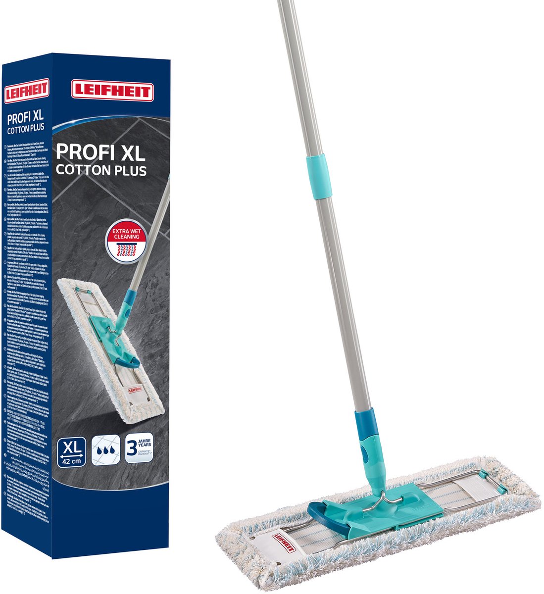 Bol.com Leifheit Profi vloerwisser XL Cotton Plus - 42 cm wisbreedte - 146 cm werkhoogte - 360° draaibare scharnier - Click System aanbieding