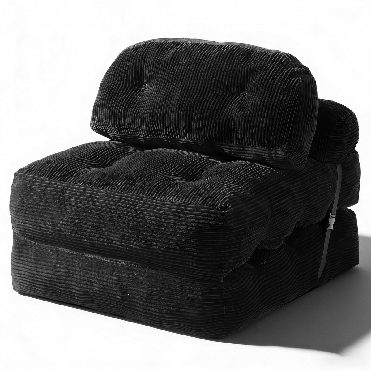 Lemlit Slaapfauteuil 2 in 1 - Uitklapbare Slaapstoel met Kussen - Corduroy Logeerbed voor Woonkamer Slaapkamer en Logeerkamer - 202 x 85 x 25 cm - Zwart