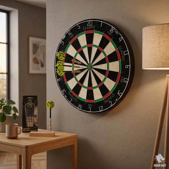 Dragon Darts Classic 180 Dartbord - met 6 Michael van Gerwen Dartpijlen en Accessoires - Green Edition - Dart Flights - Dart Shafts van Dragon Darts — afbeelding 3