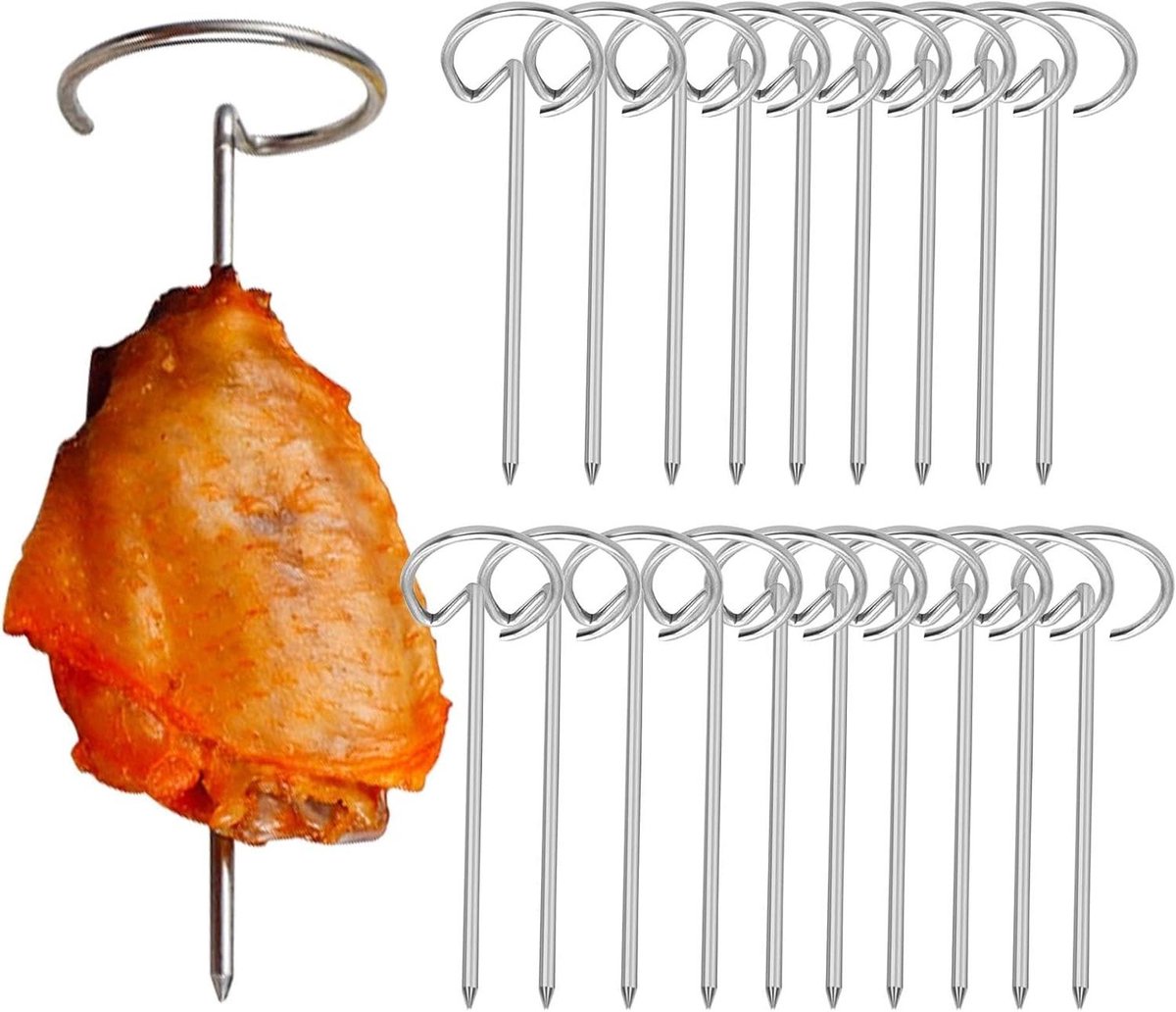 Airfryer Spiesjes - Kebab Prikkers - Verticaal Grillen - Grote Opening - 20 stuks - Zilver