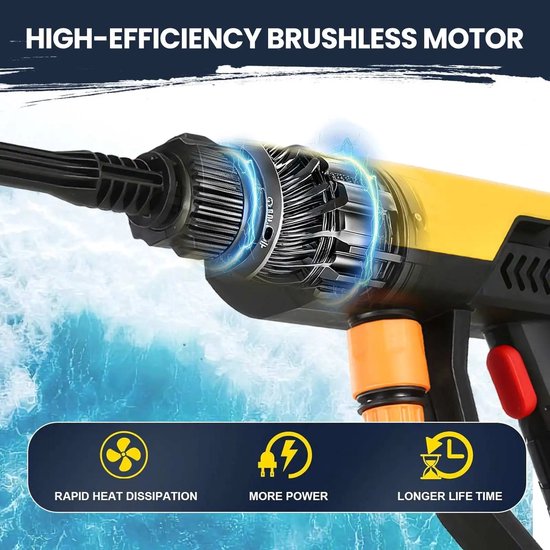 Solvix Hogedrukreiniger - Hogedrukreinigers - Hogedrukreiniger Accu - Hogedrukspuit Draadloos - 6-in-1 Waterpistool - Met Batterij en 5M Slang - Voor Auto, Tuin en Terras van Merkloos	 — afbeelding 2