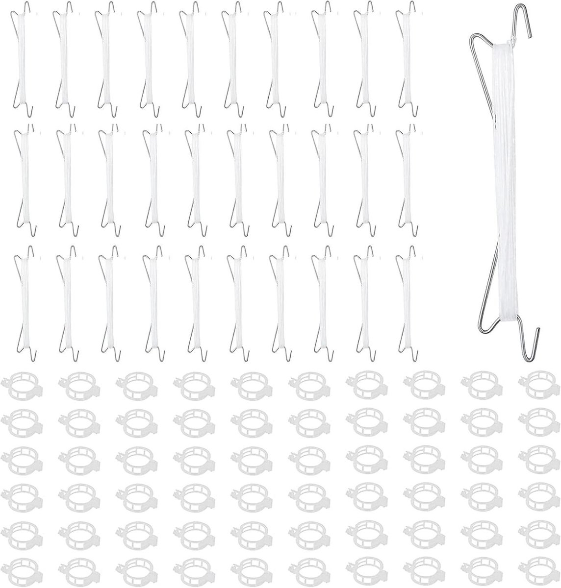 longziming - Tomaten Haakjes Set - 30 Stuks - Met 100 Plantclips - Rankplanten Groeibegeleider Set - Tuin Plant Ophangsysteem - Optimaal Zonlicht Benutten - Tomaat J Haken - 10m Touw - Voor Tuin & Kweekkas