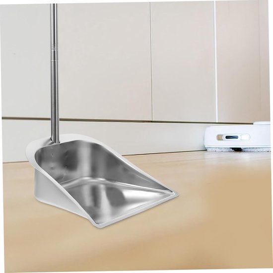 Veegschep met steel - Stoffer en blik - Huis schoonmaken - Ergonomische grip - Grote schep - Zilverkleurig — afbeelding 2