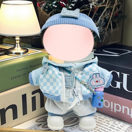 Poppenkleding Set - Outfit Accessoires - Poppen Aankleden - Compleet Inclusief Schoenen - 17 cm Poppen - Lichtblauw Geruit — afbeelding 5