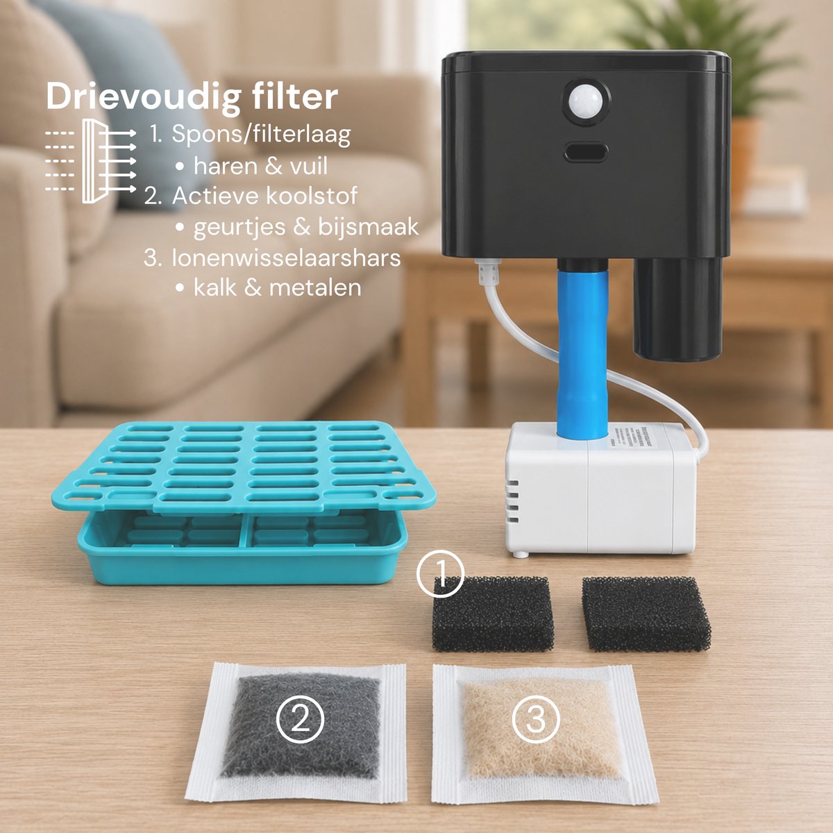 AnimalAesthetics Waterfontein Kat met Sensor - Drinkfontein Kat Draadloos - Met Filter thumbnail 4
