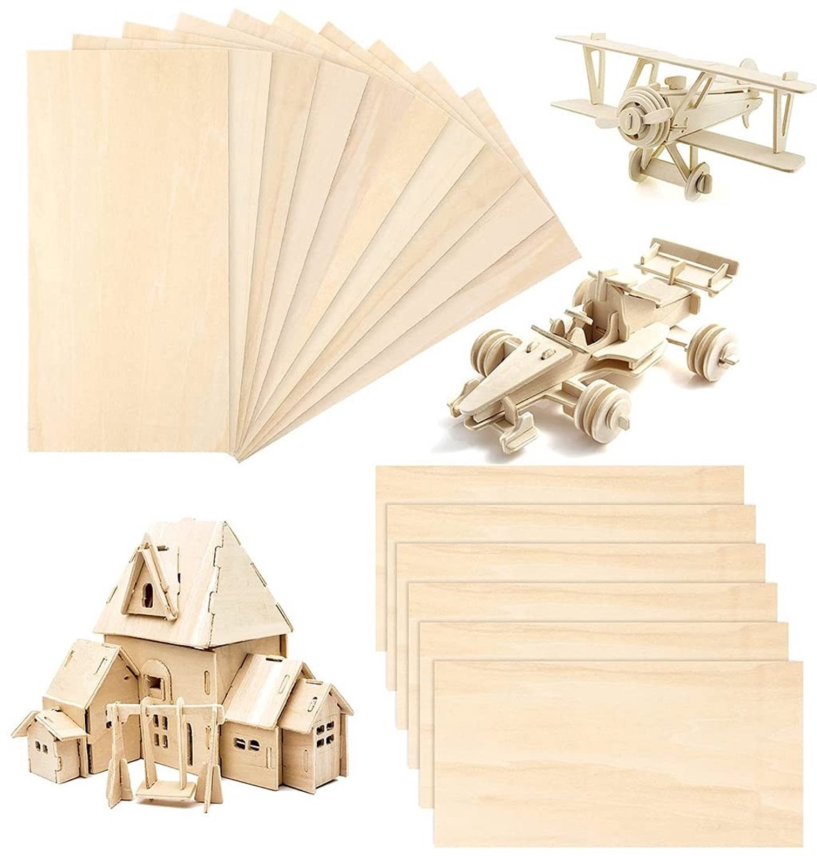 ONF3 - Balsahouten Platen - Dunne Houten Bladen - Perfect Voor Modelbouw - 10 Stuks - Ideaal Voor Creatieve Projecten - Geschikt Voor Houtbewerking