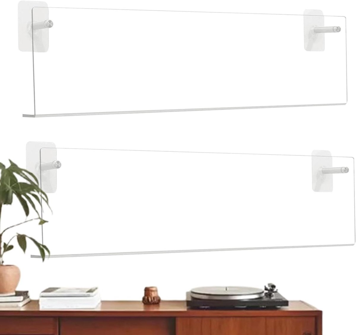 Wandhouder Grammofoonplaten - Vinyl Plank - Platen Tonen - Boorvrije Montage - 2 stuks - Transparant