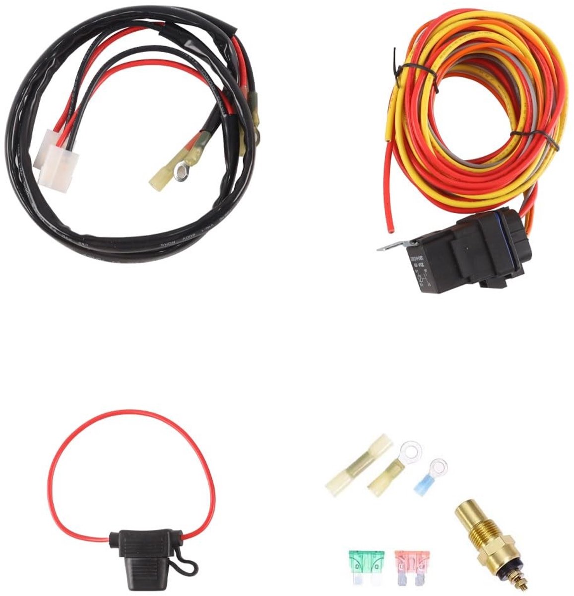 ONF3 - Dubbele Elektrische Koelventilator - Draad Harnaskit - Met Thermostaat en 50 AMP Relais - Efficiënte Koeling - Geschikt voor Diverse Toep...