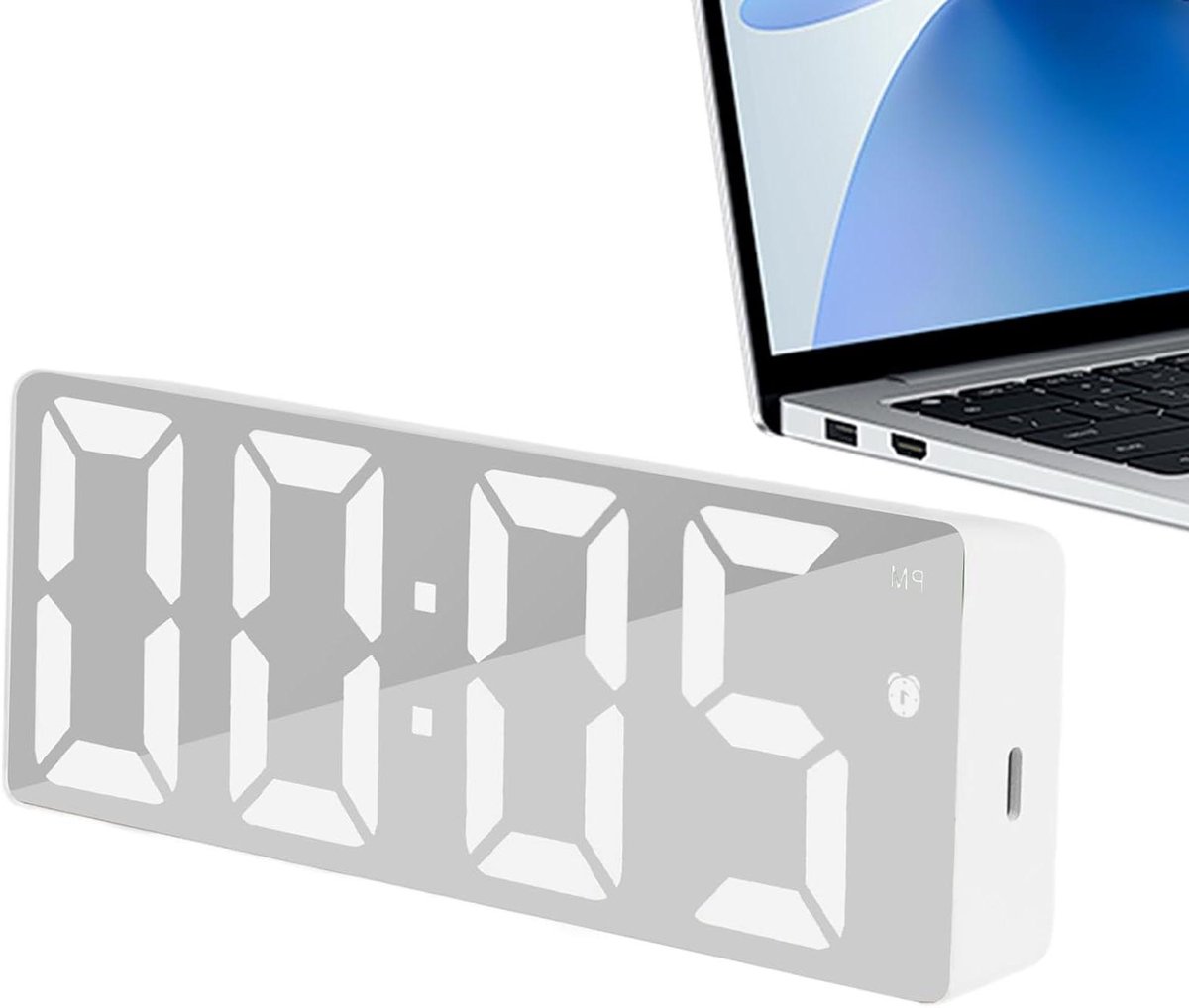 LED Spiegelwekker - Digitale Klok - Tijd Bijhouden - Datum Temperatuur - 16x6x2.7cm - Zwart Wit