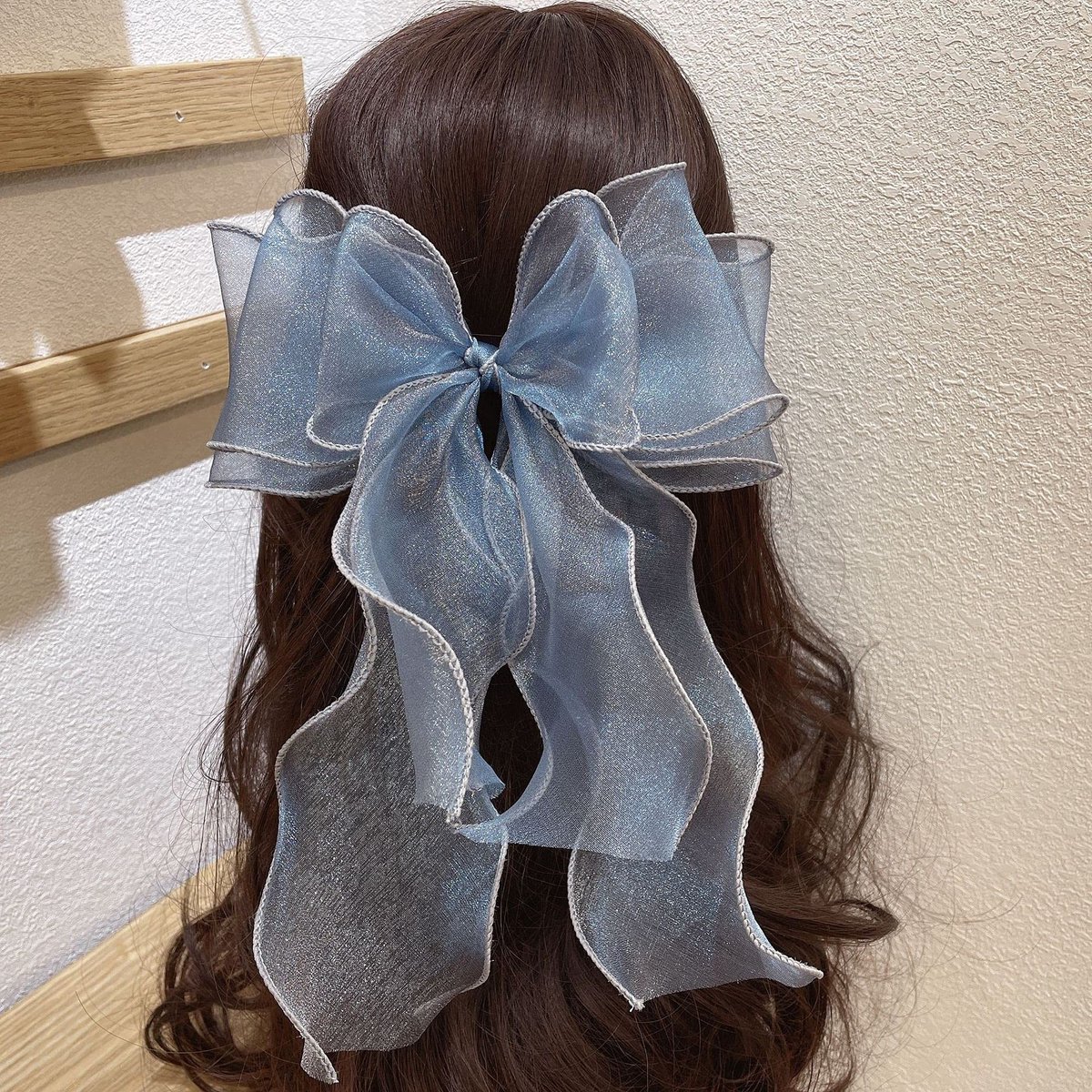 ONF3 - Grote Haarclip - Elegante Organza Strik - Blauw - Haaraccessoire voor Dames en Meisjes - Geschikt voor Dik en Dun Haar