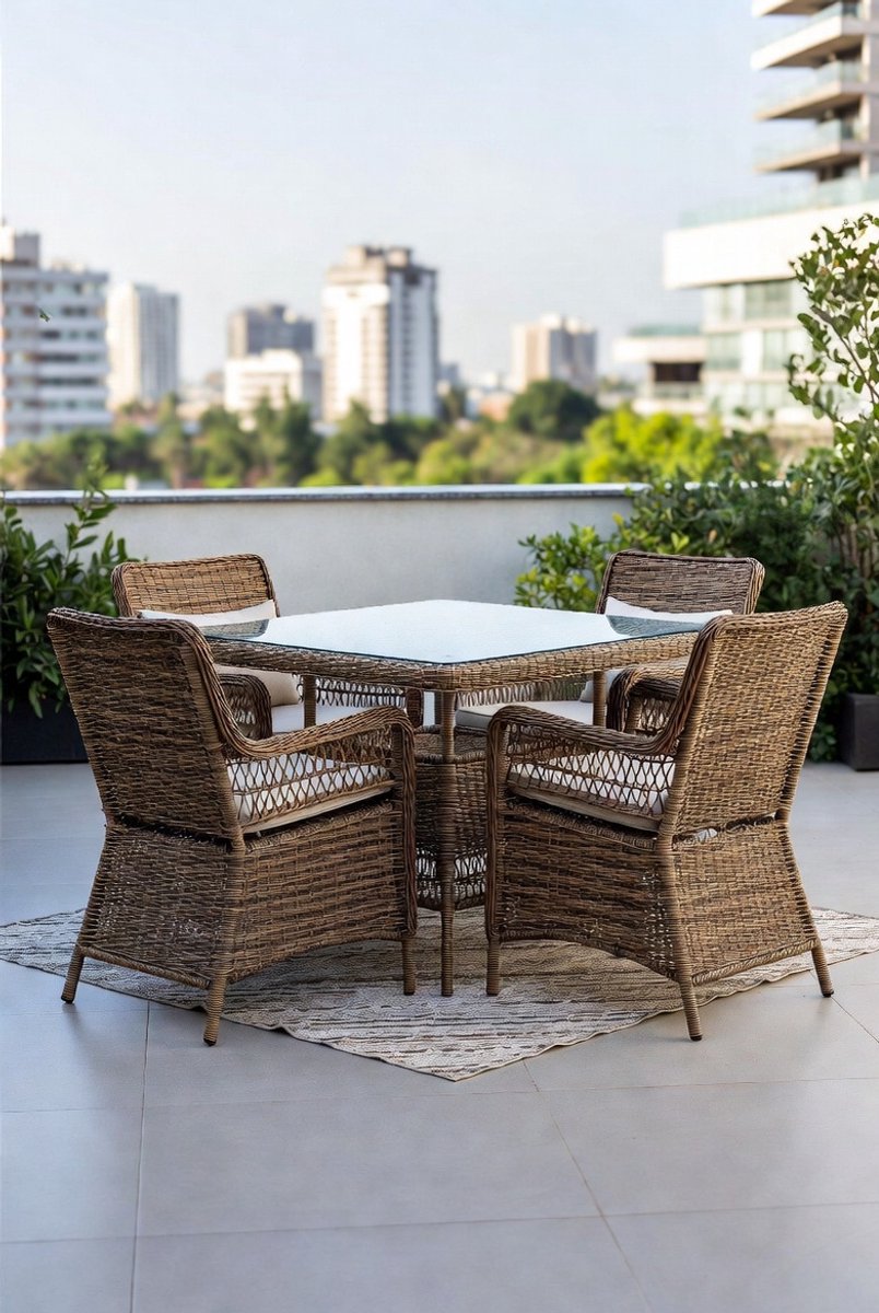 Luxe Poly Rattan Tuinset – Weerbestendig – Bruin – 90x90 cm – Industrohome