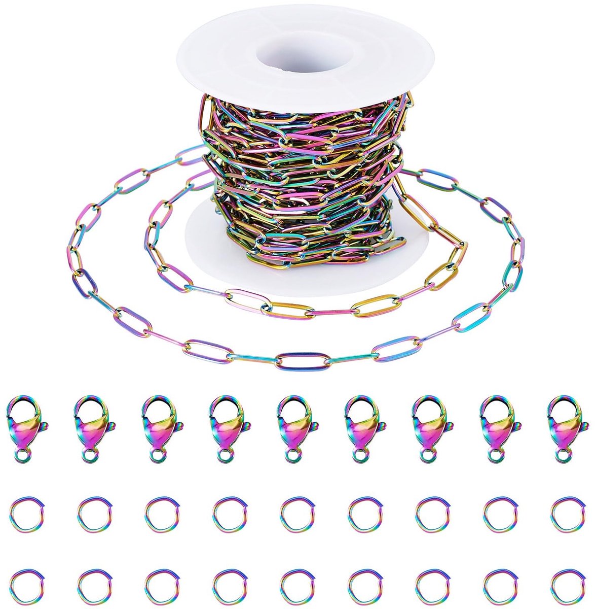 SolidChoice - RVS Paper Clip Kettingen - Regenboogkleur DIY Armbandenset - Sieraden Maken - Creatief Knutselen - Geschikt voor Volwassenen - Kleurmix
