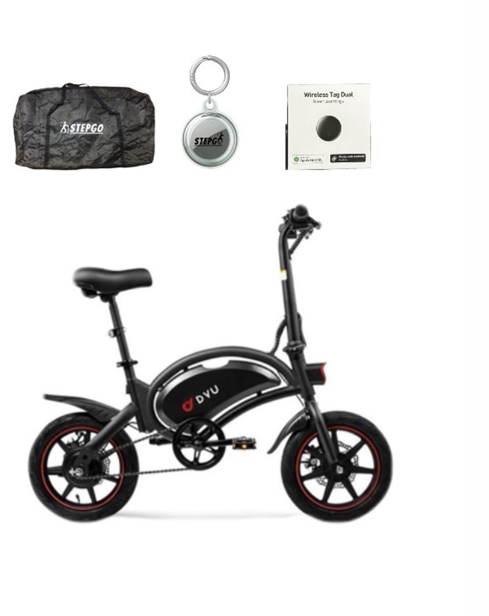 Elektrische vouwfiets - DYU D3F - elektrische fiets - opvouwbaar - vouwbaar - 25 km/h trapondersteuning + waterdichte stepgo beschermhoes / reistas en tracker met traceer systeem