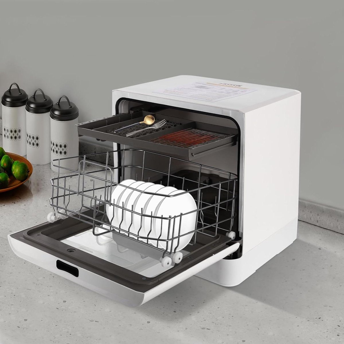 Mini Vaatwasser Compacte Vaatwasser Tafelmodel Appartement Keuken Twee Watervoorzieningsmodi 43 x 39 x 46 cm Wit