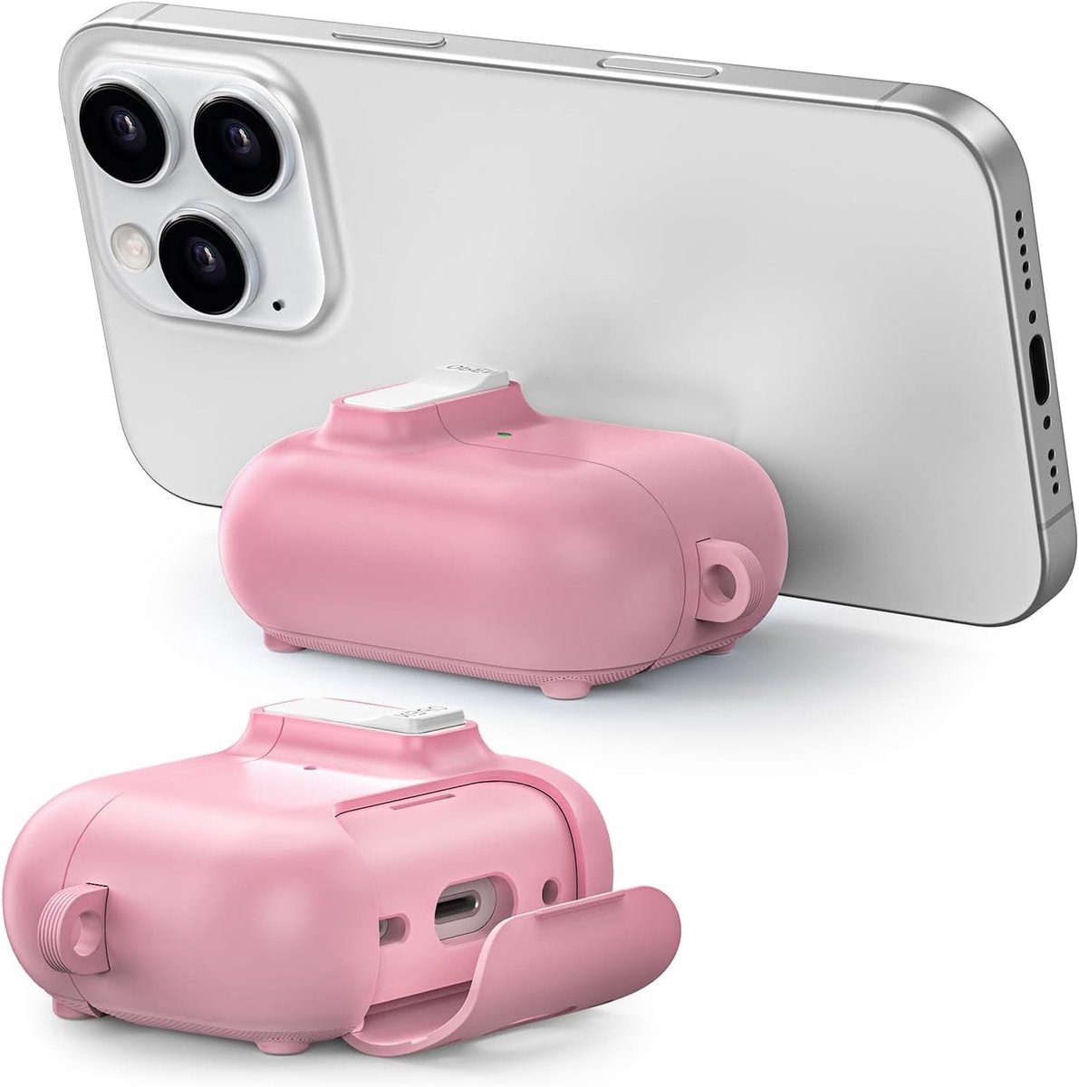 Beschermende Hoes voor AirPods 4 met MagSafe Ondersteuning, Telefoonhouder en Carabiner, Roze - Ideaal voor Draagbaarheid en Veiligheid
