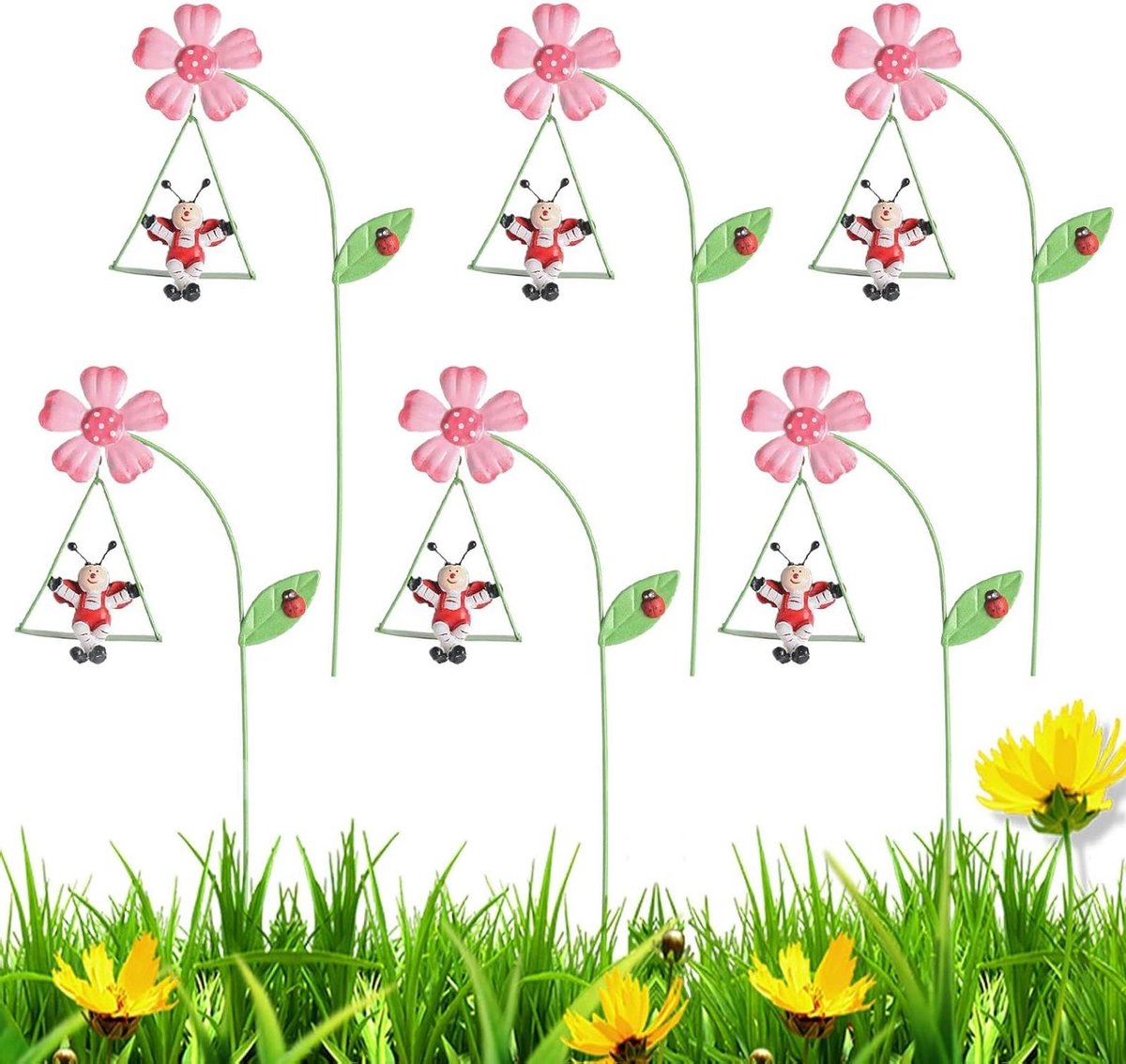 Metalen Bloemstokken - Tuindecoratie Paaltjes - Tuin Verfraaien - Met Dierenfiguren - 25 cm - Rood