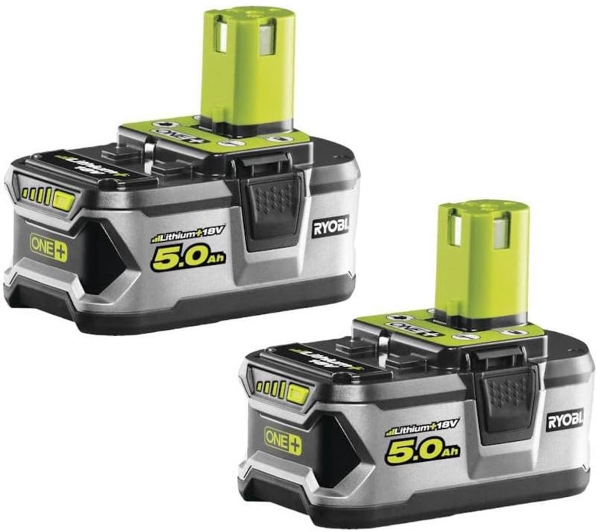 Ryobi 18 V ONE+ Power Tool Accuset met 2 x 5,0 Ah Lithium+ Accu's RB18LL50F12 | Gereedschapaccu's met overbelastingsbeveiliging en accu-laadindicator | 5133003370