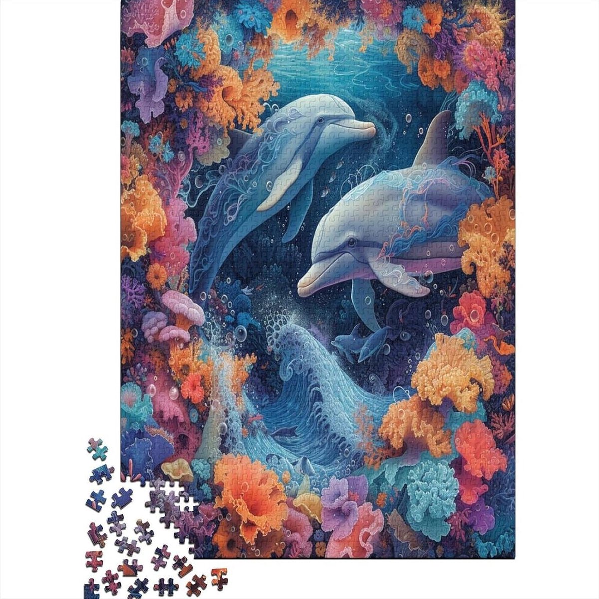 Dolfijn Puzzel - Volwassen Puzzel - Ontspanning Thuis - Gedrukte Achterkant - 75x50 cm - Stijl-14
