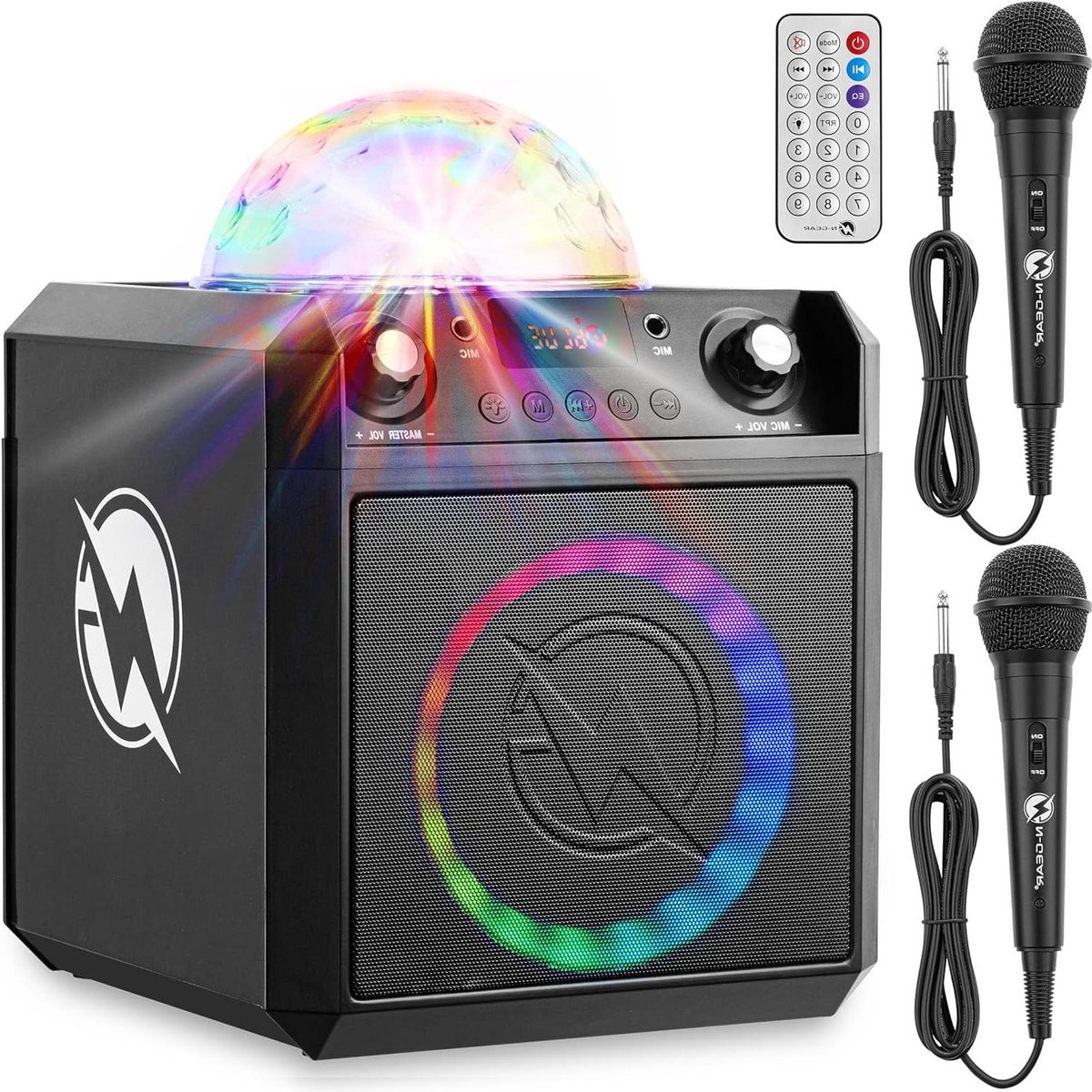 Draagbare Party Speaker - Bluetooth Box Karaoke - Muziek Afspelen Zingen - Inclusief Twee Microfoons - 6 inch Woofer - Grijs
