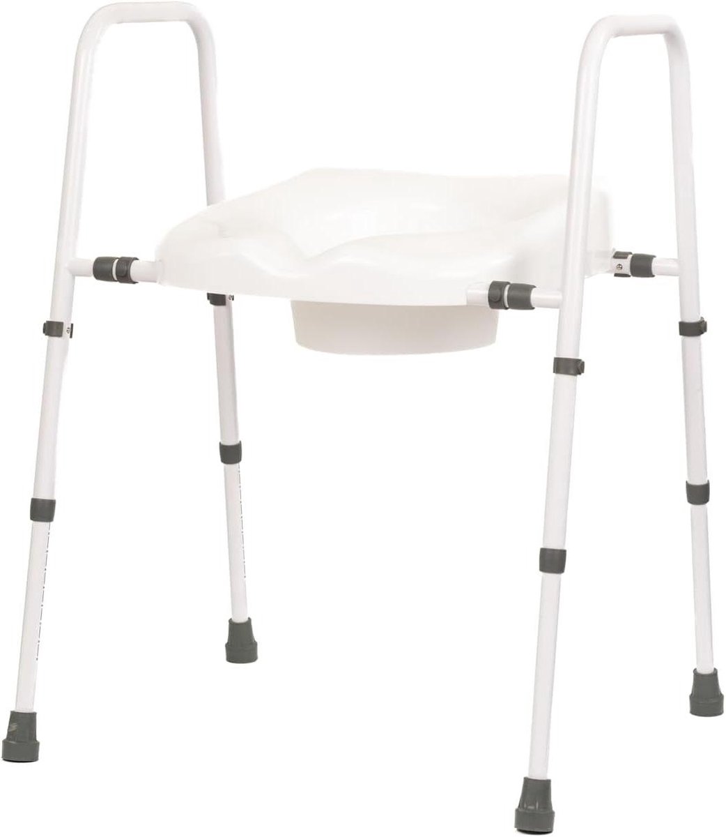 Toiletframe met Zitting - Toiletsteunframe - Veiligheid op Toilet - Verstelbare Zithoogte - 63 cm Armleuningen - Wit